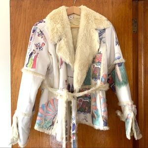 Vintage Faux Fur Graphic Colorful Coat Jacket